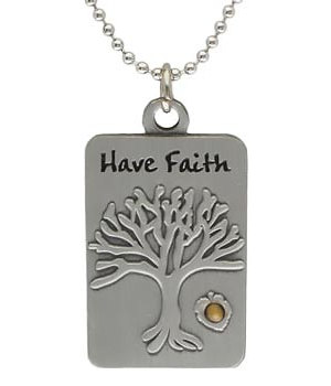 Have Faith Mustard Seed Tree of Life Dog Tag Necklace